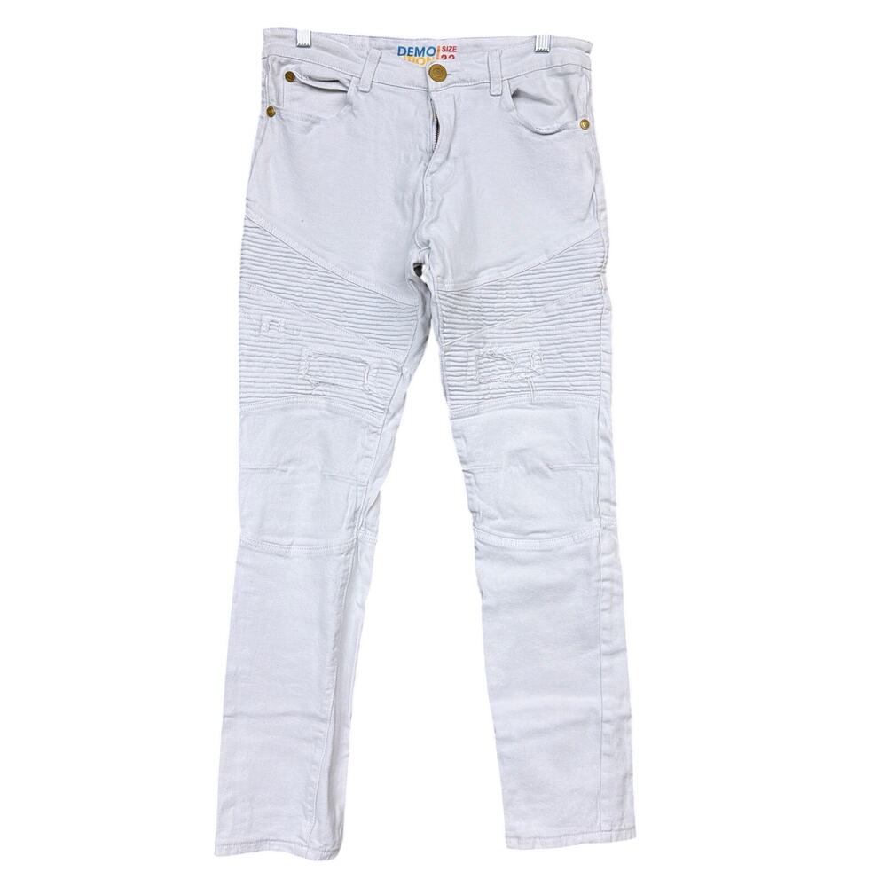 Demolition Mens Jeans Off White Moto Slim Straight Leg Soft Denim Y2K 32